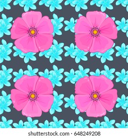 Geometric leaf ornament. Seamless pattern with cosmos flowers. Graphic modern pattern. Cute vector background. Seamless abstract floral pattern on a gray background.