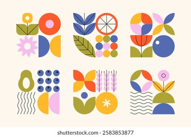 Geometric leaf pattern. Abstract floral background with simple stylized leaves, nature plant minimalistic banner ornament. Vector decorative illustration