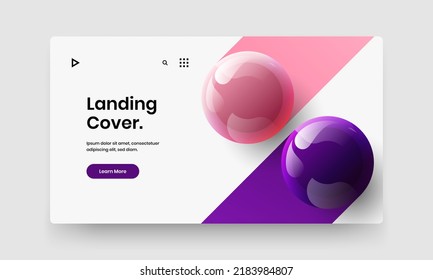 Geometric leaflet vector design layout. Abstract realistic spheres booklet template.