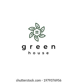 geometric leaves and house ecology natural logo icon vector template