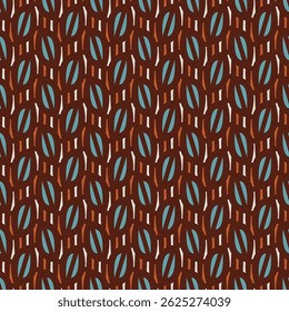 Geometric Leaves Seamless Pattern (Cream, Orange, Brown, Blue) - Repeating Vector Image; Easily Editable; Endless Design; Colorful lIlustration. Print for Gift Paper, Packaging, etc.
