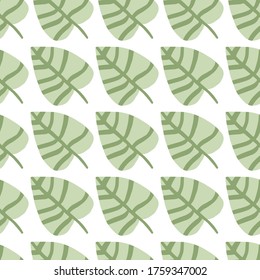 Geometric leaves seamless pattern on white background. Simple botanical backdrop. Foliage wallpaper. Design for fabric, textile print, wrapping paper, cover. Vector illustration.