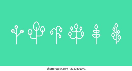 Geometric leaves shapes icon set. Minimalist leaf symbols. White outline. Vector illustration, flat design