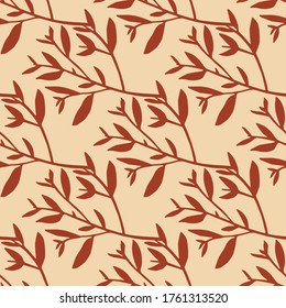 Silueta de hojas geométricas patrón sin soldadura en el fondo de la luz. Papel tapiz de ramas de árbol. Fondo vectorial de la naturaleza. Tiras decorativas. Diseño para tela, impresión textil, papel de envoltura, cubierta.