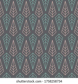Geometric leaves vertical repeated pattern dark. Vector seamless pattern design for fashion, paper, textile and wrapping
