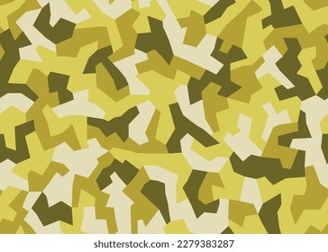 Geometric lemon yellow green camouflage texture, seamless poly pattern. Abstract modern urban camo background. Ornament for fabric and fashion print. Vector illustration