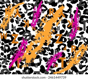 Geometric leopard brush line color and black pattern background abstract texture art print design
