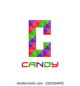 Geometric letter C with perfect combination of bright purple, red, and green colors. Good for business logo, design element, t-shirt design, print use, etc.