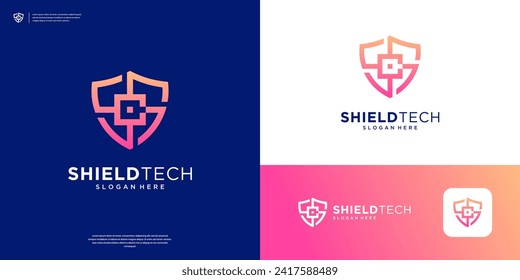 Letra geométrica C con diseño de logotipo de seguridad de escudo