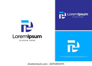 Geometric letter D concept logo design template with people icon