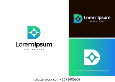 Plantilla geométrica del diseño del logotipo del concepto de la letra D con el icono de la gente