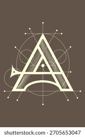 Geometric letter A design with architectural elements on a brown background