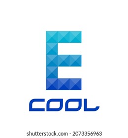 Geometric Letter E with bright blue-cyan colors. Good for print, business logo, design element, t-shirt design, etc.