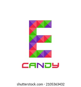 Geometric letter E with perfect combination of bright purple, red, and green colors. Good for business logo, design element, t-shirt design, print use, etc.