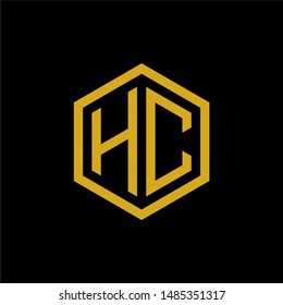 Geometric letter HC logo design. Golden hexagon initial logo concept. Modern flat design icon vector