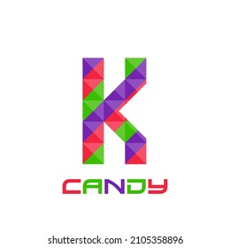 Geometric letter K with perfect combination of bright purple, red, and green colors. Good for business logo, design element, t-shirt design, print use, etc.