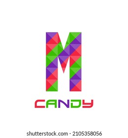 Geometric letter M with perfect combination of bright purple, red, and green colors. Good for business logo, design element, t-shirt design, print use, etc.
