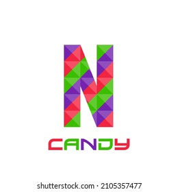 Geometric letter N with perfect combination of bright purple, red, and green colors. Good for business logo, design element, t-shirt design, print use, etc.