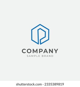 Geometrisches Logo des Typs P mit sechseckiger Form, in blauer Farbe
