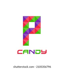 Geometric letter P with perfect combination of bright purple, red, and green colors. Good for business logo, design element, t-shirt design, print use, etc.