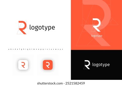 Letra geométrica R monograma, logotipo minimalista para construção arquitetônica, tecnologia futurista, ciência inovadora, projeto de planta. Conceito de logotipo moderno. Ilustração vetorial