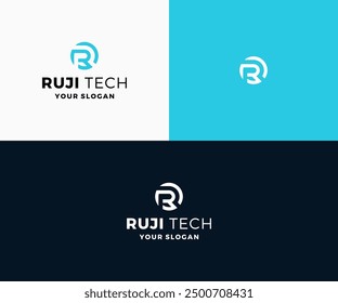 Plantilla geométrica del logotipo del Vector de la tipografía de la letra R Tecnología