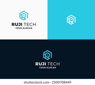 geometric Letter R Technology typography vector logo template