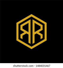 Geometric letter RR logo design. Modern hexagon initial logo concept. Golden luxury flat design vector
