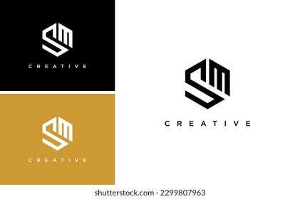 geometric letter SM logo design vector with polygon shape vector