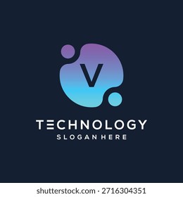 Concepto de icono de diseño de logotipo de Internet de red de tecnología digital geométrica letra V
