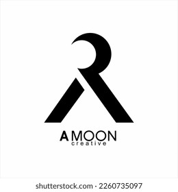 Geometric letter A vector logo design with crescent moon