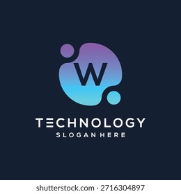 Letra geométrica W tecnologia digital rede ícone de design de logotipo de internet conceito