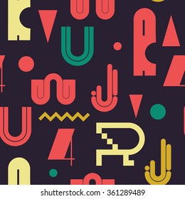 Geometric lettering seamless colored pattern. Perfect illustration for web background or print wrapping decoration and fashion textile, fabric, and interior design.