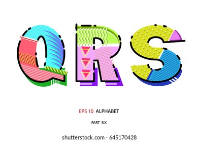 Geometric letters design.  Memphis style. Template for your design works. Vector illustration.