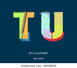 Geometric letters design.  Memphis style. Template for your design works. Vector illustration.
