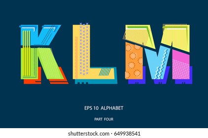 Geometric letters design.  Memphis style. Template for your design works. Vector illustration.