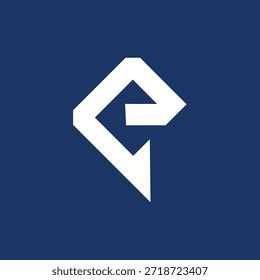 Letras geométricas EP ou PE Monograma isolado com fundo azul escuro. 