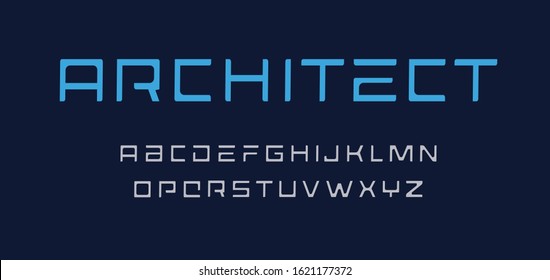 Geometric Letters Set. Architect Style Alphabet. Techno Uppercase Font For Logos Banner Monogram And Poster. Vector Typography Design