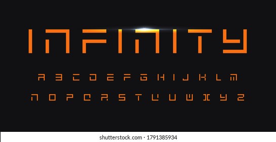 Geometric Letters Set. Futuristic Technology Vector Latin Alphabet. Vector Font With Erasing Parts Of The Letters.  Square Geometrical ABC, Architecture Monogram And Poster Template.