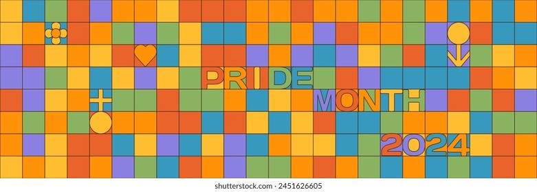 Geometric LGBT Pride mosaic banner with simple typography - pride month 2024. Vector illustration