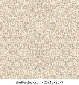 Geometric light background, tribal cover design, banner. Decorative 3D pattern, embossing, relief texture. Ornaments, arabesques, mandala of the East, Asia, India, Mexico, Aztec.  Ethnic composition.