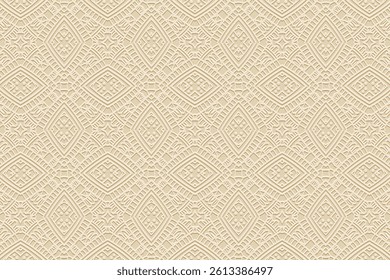 Geometric light background, tribal cover design, banner for design. Ethnic artistic 3D pattern, art deco. Relief ornaments, arabesques, mandala. Motives of the East, Asia, India, Mexico, Aztec, Peru.
