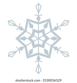 Geometric light blue snowflake isolated on a white background. Simple vector design for winter holiday decoration and Christmas themes.