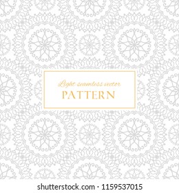 Geometric light grey vintage vector seamless pattern. Classic texture with decorative hand drawn elements. Elegant white background for traditional victorian design and decor