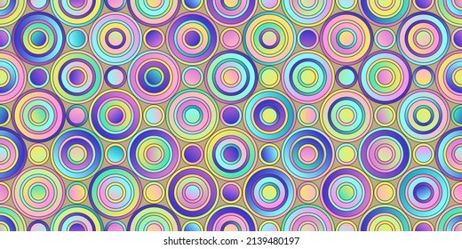 Geometric Light Pastel Seamless Pattern of Symmetrical Circles of Different Colors. Continuous Delicate Background for Postcards, Packaging, Pack Paper, Wrapping Paper.