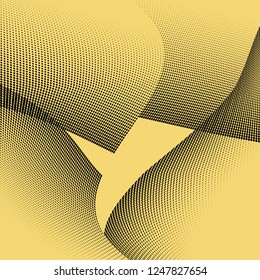 Geometric light yellow black halftone pattern. Soft dynamic lines. Abstract vector illustration with dots. Modern polka dots background