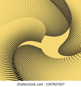 Geometric light yellow black halftone pattern. Soft dynamic lines. Abstract vector illustration with dots. Modern polka dots background