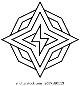 Diseño geométrico del logotipo del rayo, mostrando una estética moderna y minimalista con líneas audaces