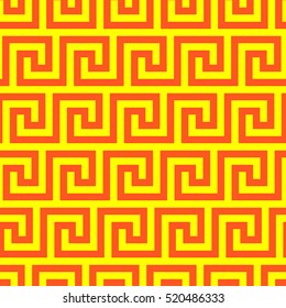 Geometric line. abstract seamless pattern with Greek antique motif. Vector illustration. Abstract background for the fabric cloth, fashion, ceramic floor, ornament textile, texture. Hot orange color
