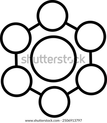 Geometric line art of a central circle surrounded by six interconnected circles, representing atoms and molecules in chemistry.